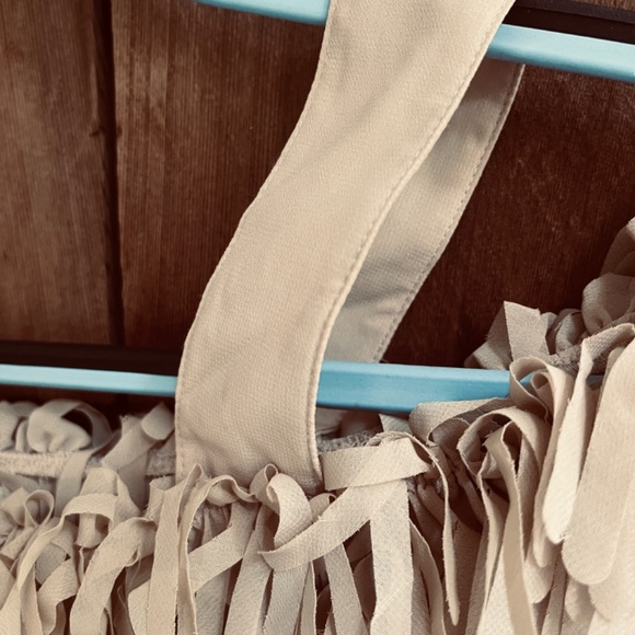 VTG 90s Kaelyn Max Womens Fringe Bell Sleeve Top Beige Cold Shoulder Fairy XL - Picture 4 of 10